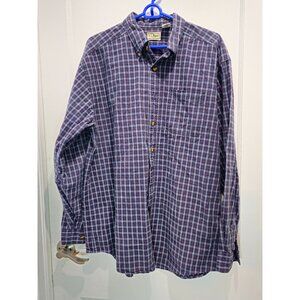L.L.Bean Mens Plaid Long Sleeve Button-Down Shirt L 100% Cotton Blue/Red